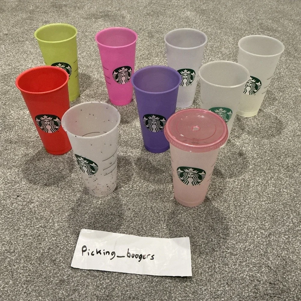 Starbucks Reusable Cold Cups With One Lid, Lot Of 9! 24oz